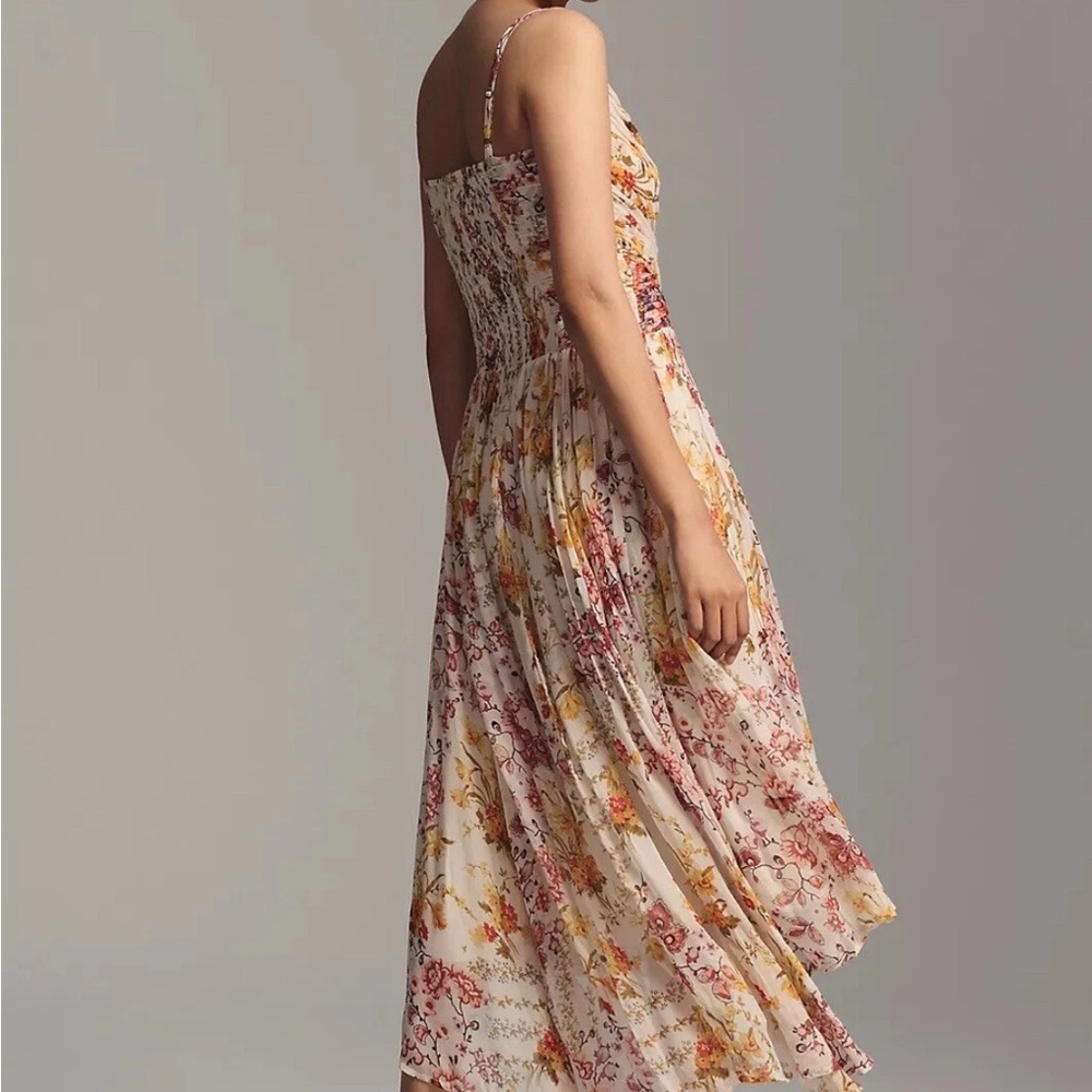 Anthropologie Ruched Cross Front Square-Neck Floral Midi Dress - Picture 5 of 12